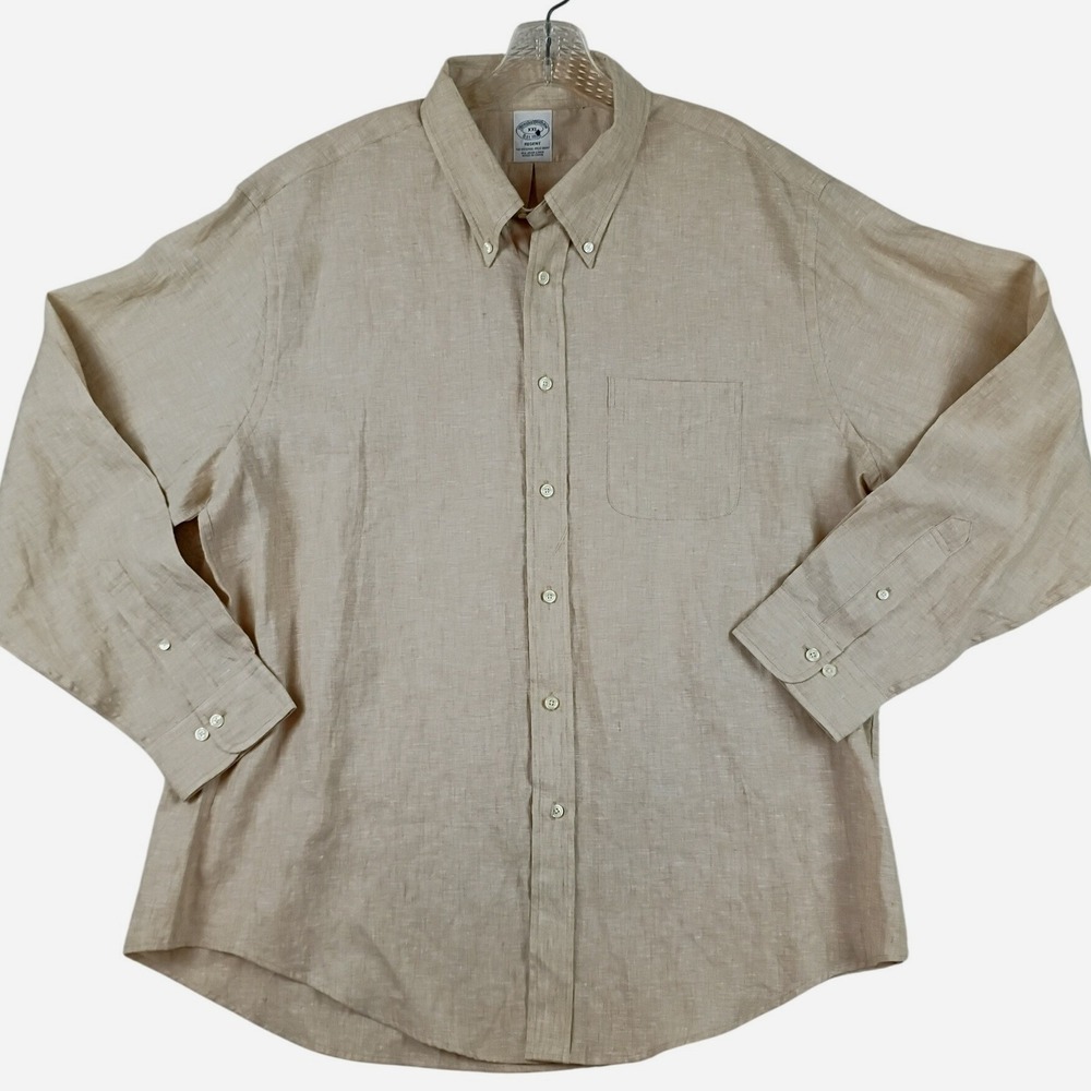 Brooks Brothers Regent Button Down Shirt Mens XXL Tan Irish Linen Long Sleeve